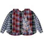 画像2: Check Long-sleeved shirts featuring a patchwork design　ユニセックス 男女兼用 マドラスチェック 切り替え カラフル シャツ (2)