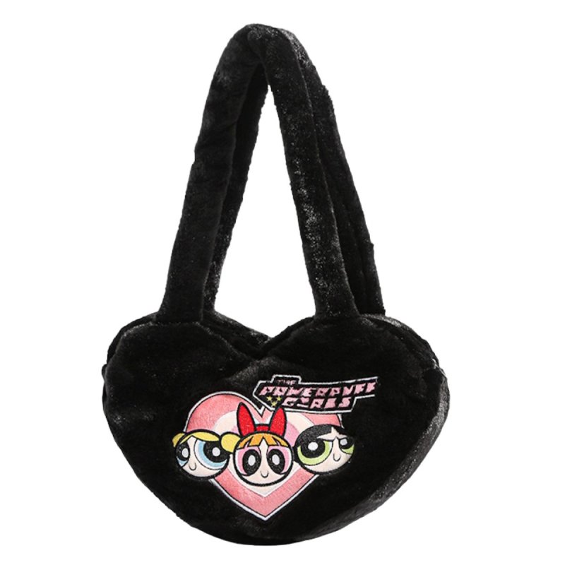 画像1: Puff Powerful Girls Heart-Shaped Fluffy Faux-Fur Tote & Shoulder Bag　パフパワフルガールズ ハート型モコモコファートートショルダーバッグ (1)