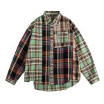 画像1: Check irregular asymmetry Long-sleeved shirts featuring a patchwork design. ユニセックス 男女兼用 アシンメトリー カラフル チェックシャツ (1)
