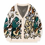 画像2: Graffiti Dinosaur & Alphabet Knit Cardigan 　ユニセックス 男女兼用グラフィティー＆ダイナソーVネックカーディガンセーター　ニット (2)