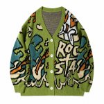 画像4: Graffiti Dinosaur & Alphabet Knit Cardigan 　ユニセックス 男女兼用グラフィティー＆ダイナソーVネックカーディガンセーター　ニット (4)