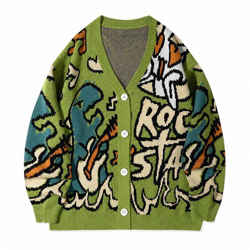 画像4: Graffiti Dinosaur & Alphabet Knit Cardigan 　ユニセックス 男女兼用グラフィティー＆ダイナソーVネックカーディガンセーター　ニット (4)