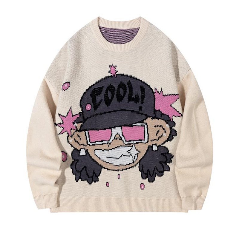画像2: Hip-hop jacquard crew-neck sweater Knit  　ユニセックス 男女兼用ヒップホップジャガードラウンドネックセーター　ニット (2)