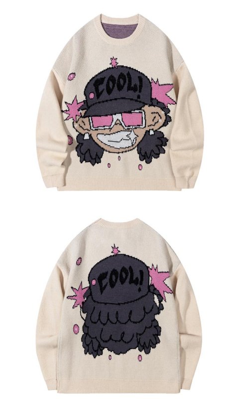 画像4: Hip-hop jacquard crew-neck sweater Knit  　ユニセックス 男女兼用ヒップホップジャガードラウンドネックセーター　ニット (4)