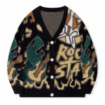 画像3: Graffiti Dinosaur & Alphabet Knit Cardigan 　ユニセックス 男女兼用グラフィティー＆ダイナソーVネックカーディガンセーター　ニット (3)