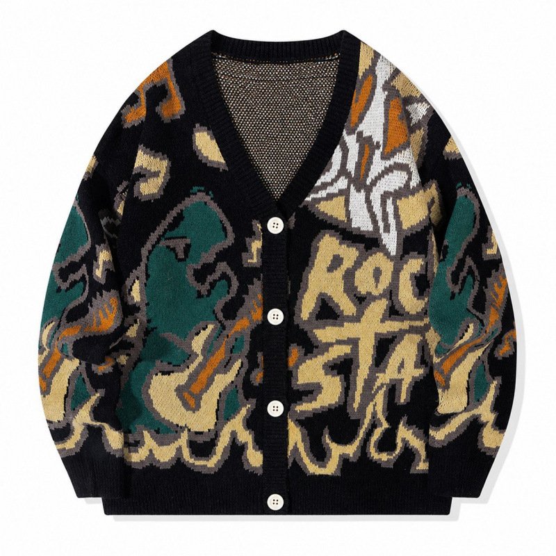 画像3: Graffiti Dinosaur & Alphabet Knit Cardigan 　ユニセックス 男女兼用グラフィティー＆ダイナソーVネックカーディガンセーター　ニット (3)
