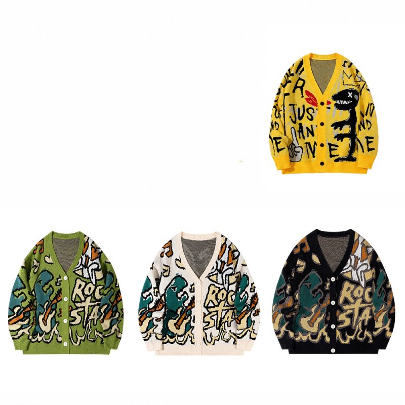 画像7: Graffiti Dinosaur & Alphabet Knit Cardigan 　ユニセックス 男女兼用グラフィティー＆ダイナソーVネックカーディガンセーター　ニット (7)