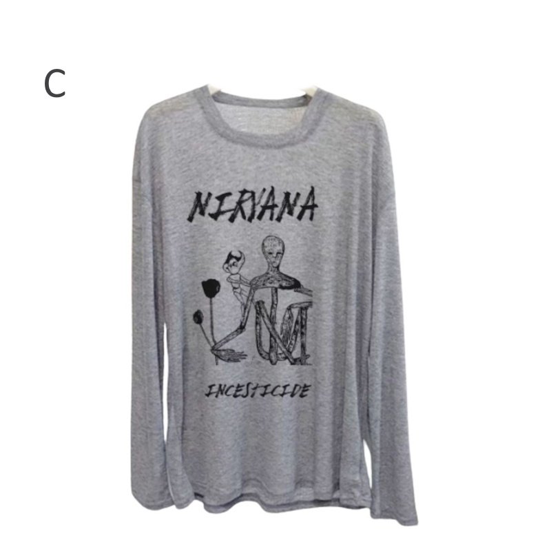画像4: Unisex Nirvana Vintage-Style Graphic Long-Sleeve T-Shirt　男女兼用ニルヴァーナグラフィック ヴィンテージスタイル 長袖Tシャツ  (4)