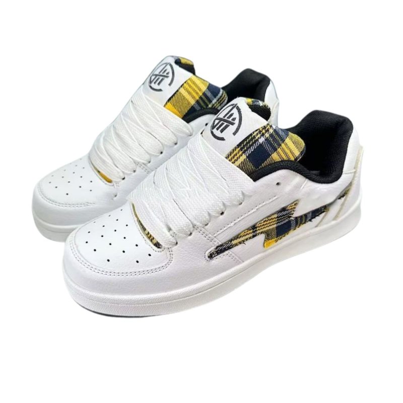 画像3: Unisex Checkered-Pattern Platform lace-up sneakers ユニセックス 男女兼用チェックポイント厚底 レザーレースアップスニーカー (3)