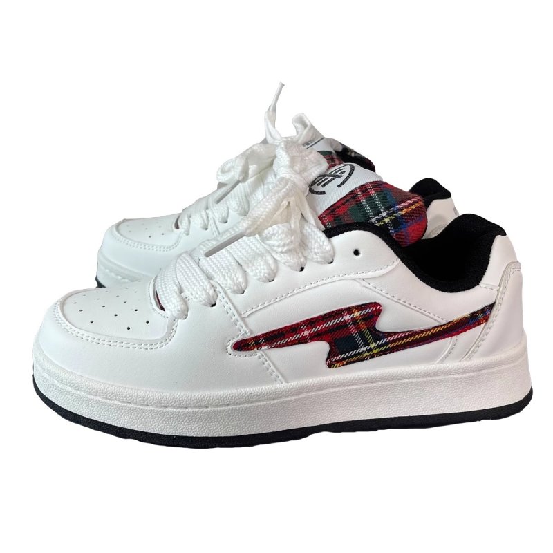 画像2: Unisex Checkered-Pattern Platform lace-up sneakers ユニセックス 男女兼用チェックポイント厚底 レザーレースアップスニーカー (2)