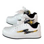 画像1: Unisex Checkered-Pattern Platform lace-up sneakers ユニセックス 男女兼用チェックポイント厚底 レザーレースアップスニーカー (1)