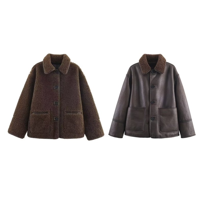画像1: Reversible mouton-style half-coat Jacket リバーシブルムートンスタイルハーフコート ジャケット (1)