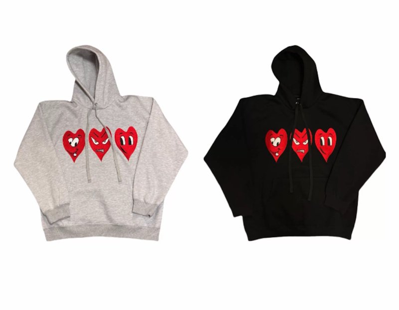 画像3: 3 heart hoodie Sweat Hoodie ユニセックス男女兼用 3ハートフーディ スウェット プルオーバー パーカー  (3)