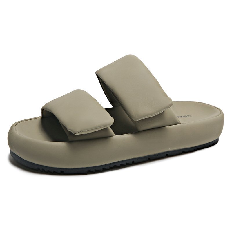 画像1: Velcro bread flip-flops casual cake sandals slippers ユニセックス 厚底 ベルクロ スポンジケーキ ダウン サンダルスリッパ (1)