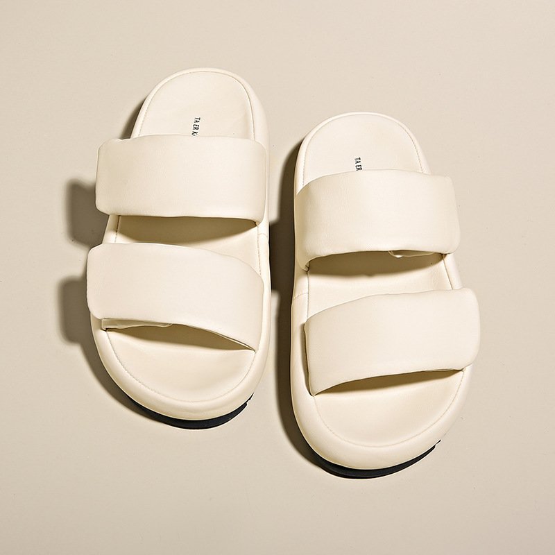 画像4: Velcro bread flip-flops casual cake sandals slippers ユニセックス 厚底 ベルクロ スポンジケーキ ダウン サンダルスリッパ (4)