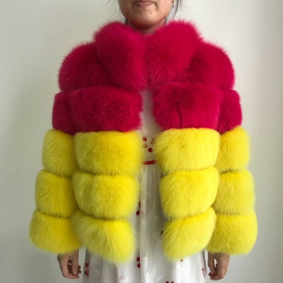 Women Real Fox Fur Jacket coat Outerwear フォックスファーバイカラージャケット コート - CREA