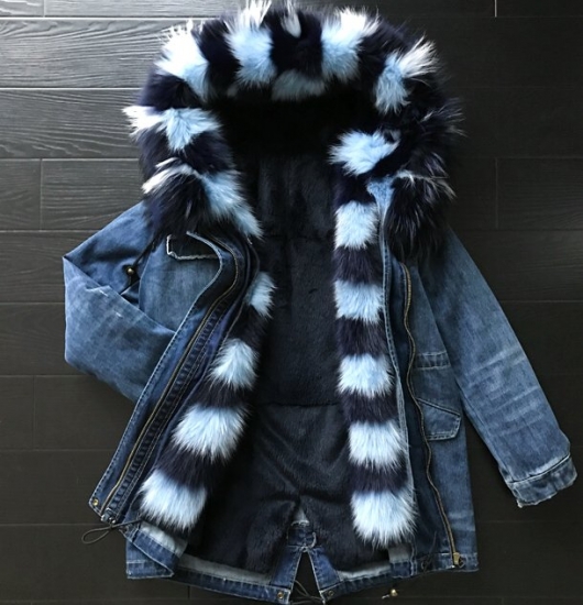 fox fur rabbit fur liner long denim Coat jacketリアルフォックス 