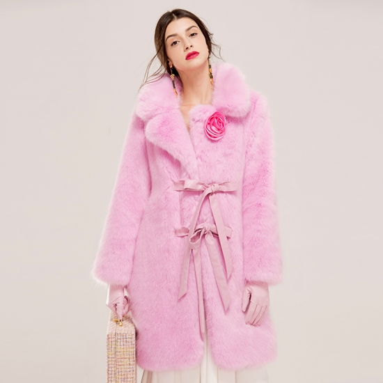 Women Pink Real Fox Fur long Coat Jacket リアルフォックスファー