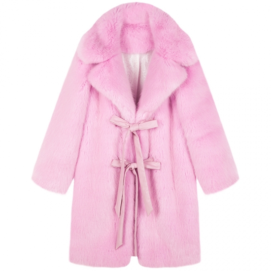 Women Pink Real Fox Fur long Coat Jacket リアルフォックスファー 
