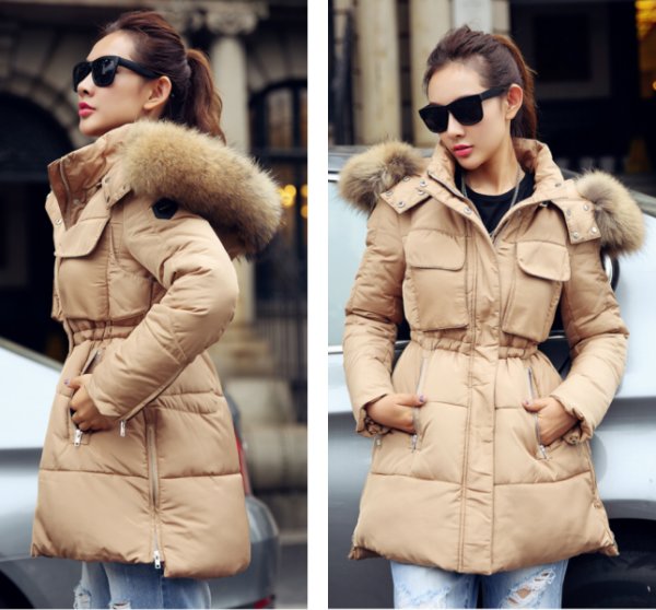 プラスサイズあり Raccoon Down Jacket Coat ラクーンファー付ダウンコート