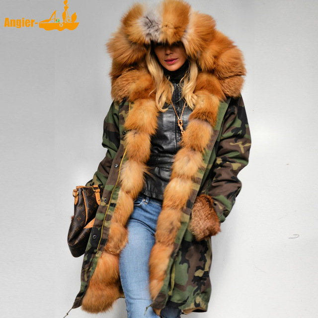 Real Saga Fox Fur Real Fur LinerHoodie Camouflage Military Coat 