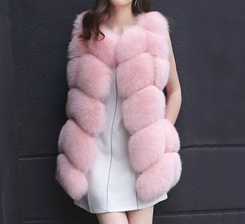 Women's Real fox fur vest Front 5 block リアルフォックスファー