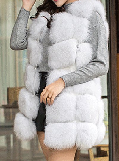 Women's Real fox fur vest Front 5 block リアルフォックスファー 