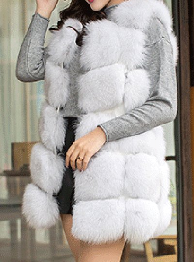 Women's Real fox fur vest Front 5 block リアルフォックスファー ...