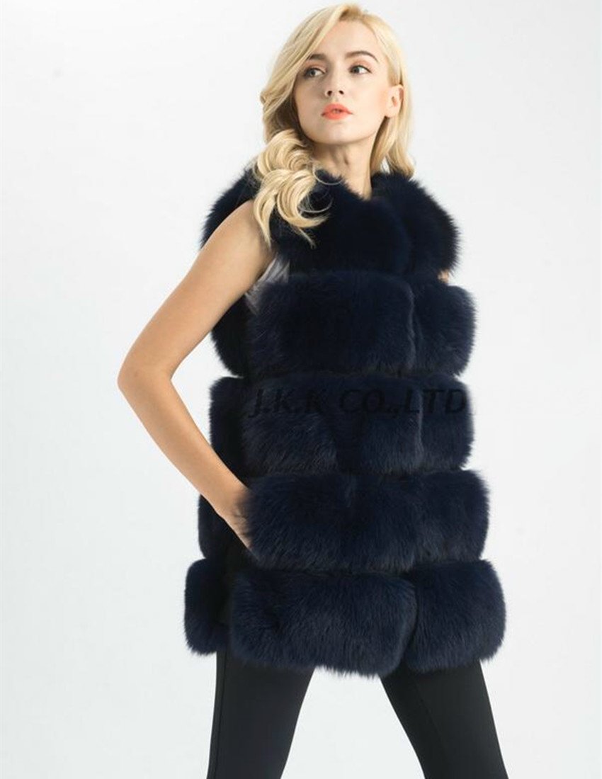 Women's Real fox fur vest Front 5 block リアルフォックスファー ...