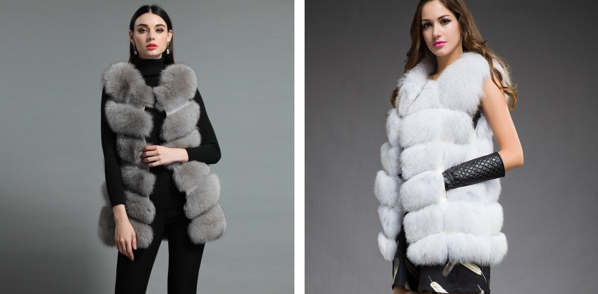 Women's Real fox fur vest Front 6 block リアルフォックスファー 