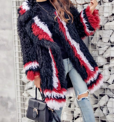 women 'sfur coat lamb hair weaving fur Coatリアルモンゴリアン