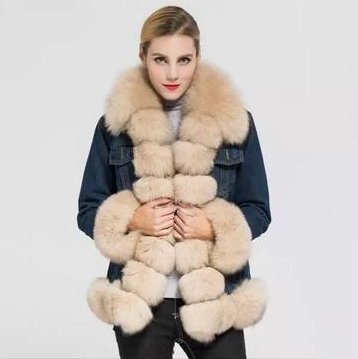 Real Fox Fur Collar& Trim Denim Short Jacket デニムジーンズ