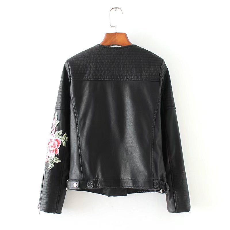 Unisex Faux Flower Riders Jacket フェイクレザーフラワー花柄刺繍