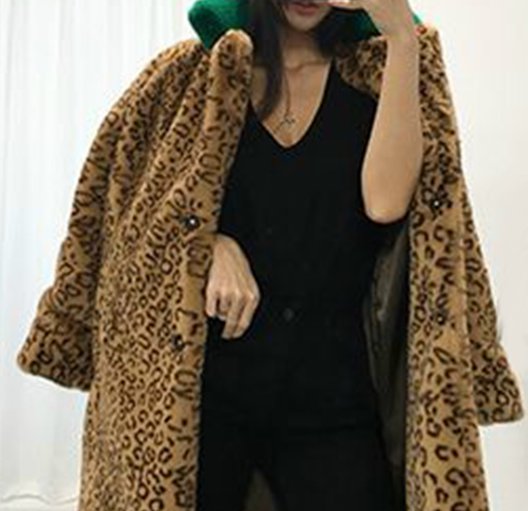 leopard Fake rabbit fur long coat モコモコフワフワフェイクラビット