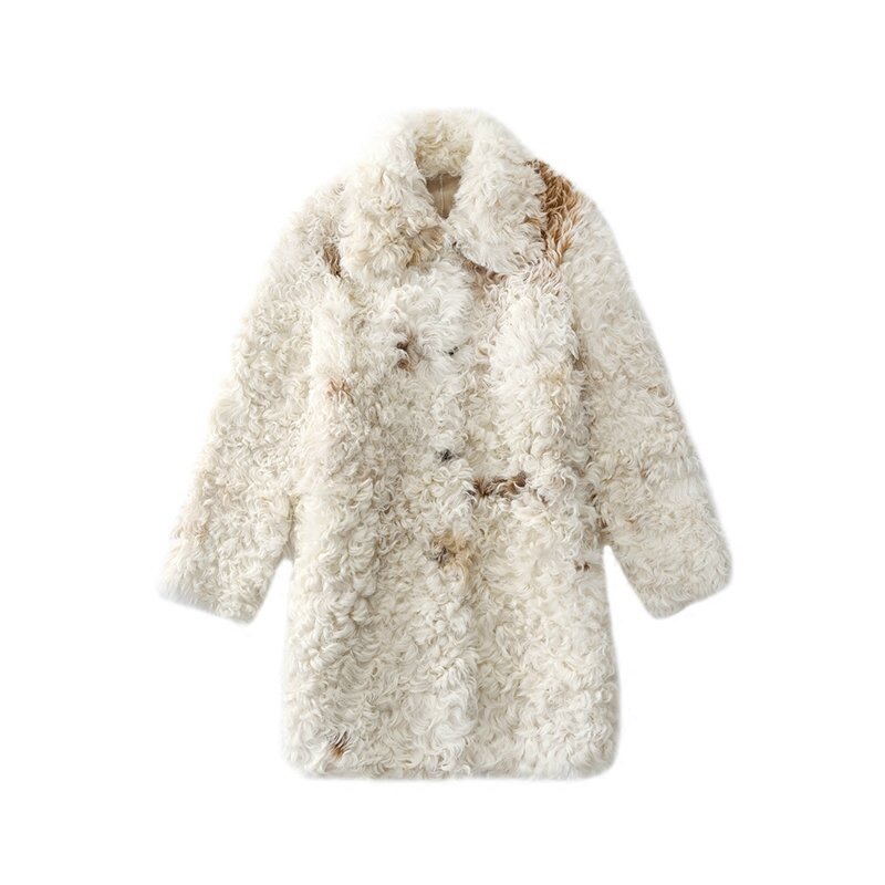 Women sheepskin fur long coat リアルシープスキンカーリームートン