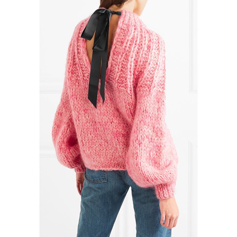 Bow Lace Up Backless Woman Sweater 背中の空いたバックリボン