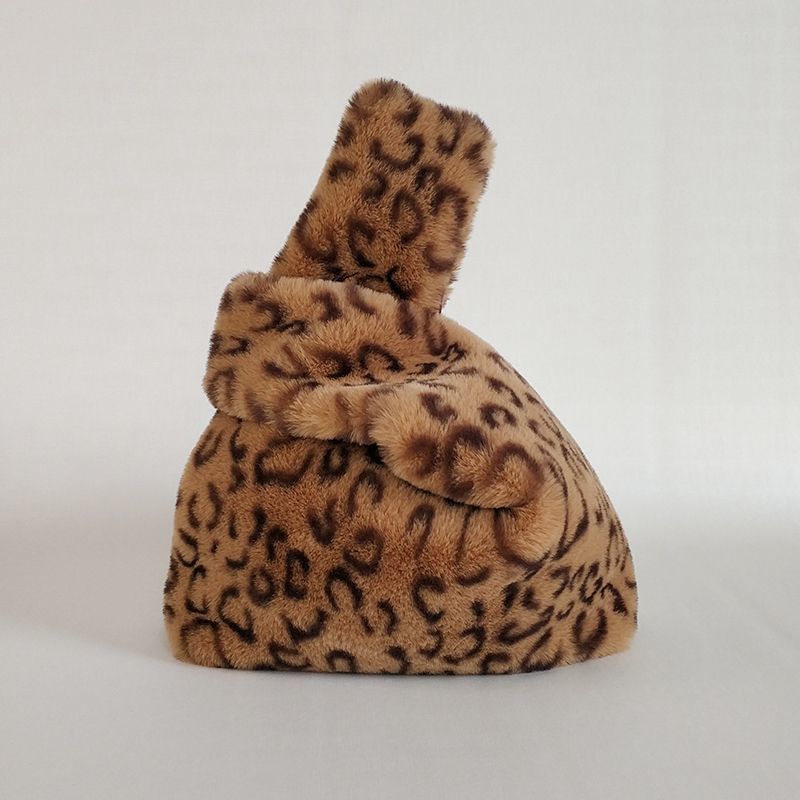 New Women's Fake rabbit leopard fur bag フェイク ラビットファーヒョウ柄　レオパード トート 　クラッチバッグ