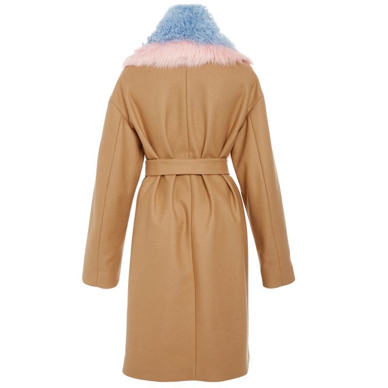 women's luxury fur collar camel double-faced coat jacket リアル 