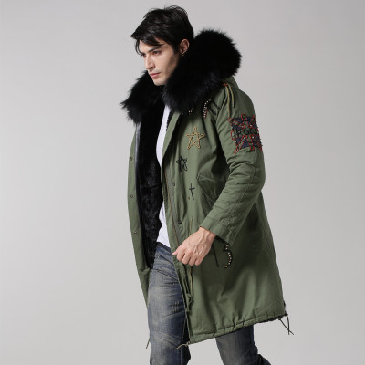 メンズワッペン付 メンズ Mens Real Fox Fur Real Fur Liner Hoodie Military Coat Long