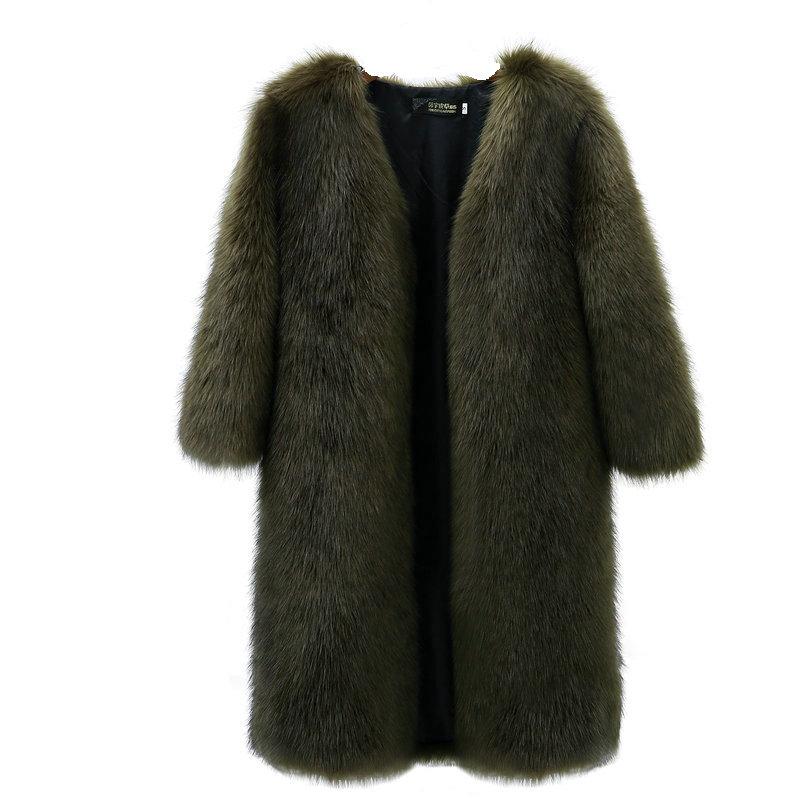 Women's eco fur fox fur long Coat エコファーVネックロングコート