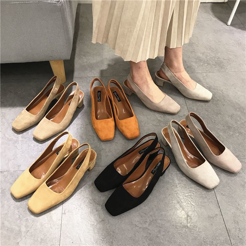 Women's suede simple retro pumps sandals スエードバックストラップパンプス - CREA SHOP |クレアウェブショップ