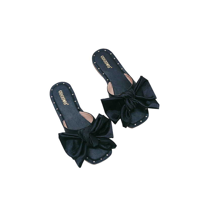 Women S Rivet Bow Flat Bottom Sandals Slippersサテンリボン 付きフラットサンダル スリッパ シューズ 靴 サンダルレディース 女性用 シューズ ビーチ