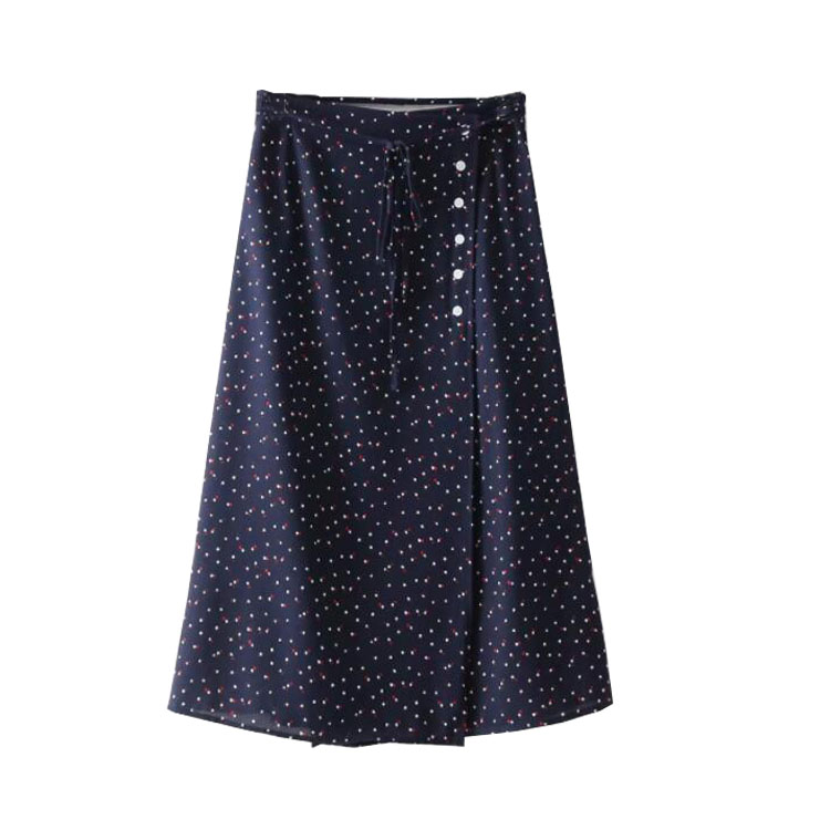 Women's French retro style floral button polka dot high waist 