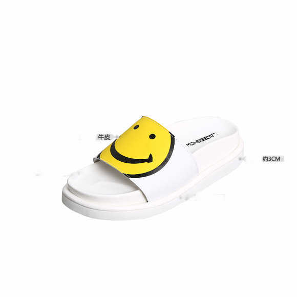 Women S Leather Smiley Flat Slippers Casual Sandaフラットスマイル ニコニコマーク ニコちゃんレザーサンダル スリッパ サボ