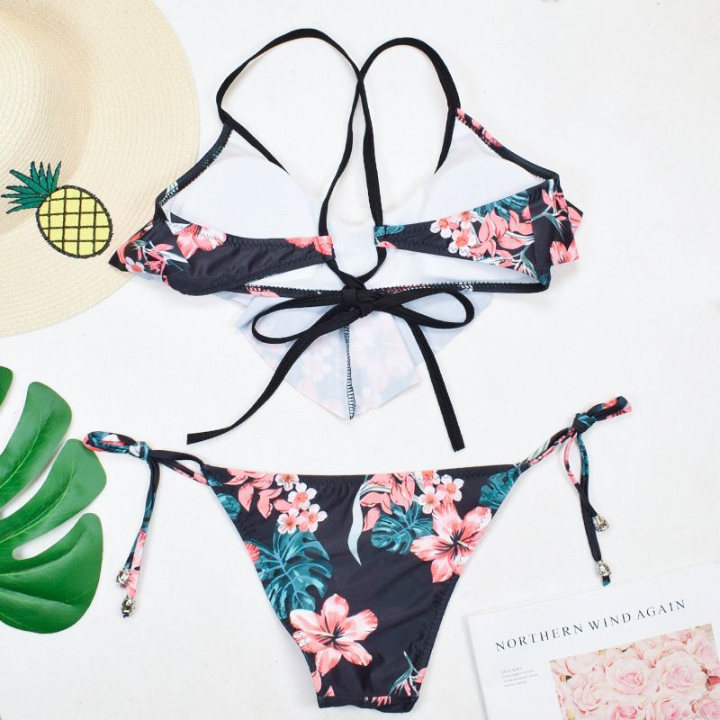 Bandage Bikini Set Push-Up Brazilian Print Swimwearブラジリアンプリントビキニ スウィム