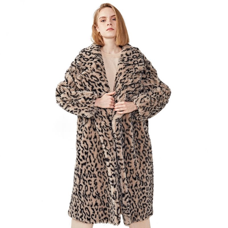 Women's Oversize Leopard Teddy Bear Fur Coat レオパードヒョウ柄テディベアオーバーサイズファー
