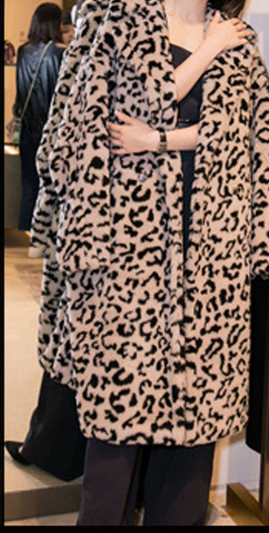 Women's Oversize Leopard Teddy Bear Fur Coat レオパードヒョウ柄 