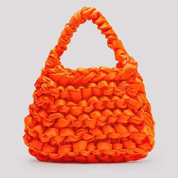 woman's Hand-knitted satin knot handbag bag ハンドメイドサテン ...