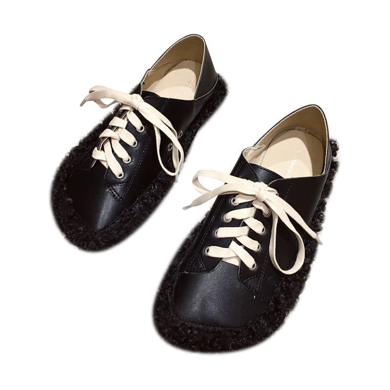 women's Flat lace-up shoes with fur 