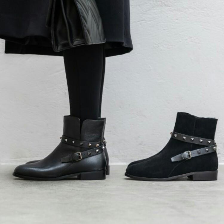 women's flat Martin boots round head single bare boots フラット本